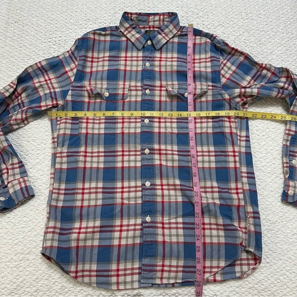 J Crew Flannel Shirt Blue Plaid Sporting Goods Button Up Men’s Size Medium - Picture 4 of 6